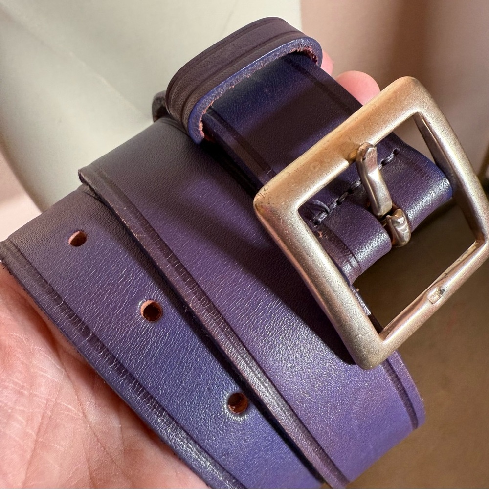 Vintage 1990 Retro southwestern purple thick leather belt brass square buckle